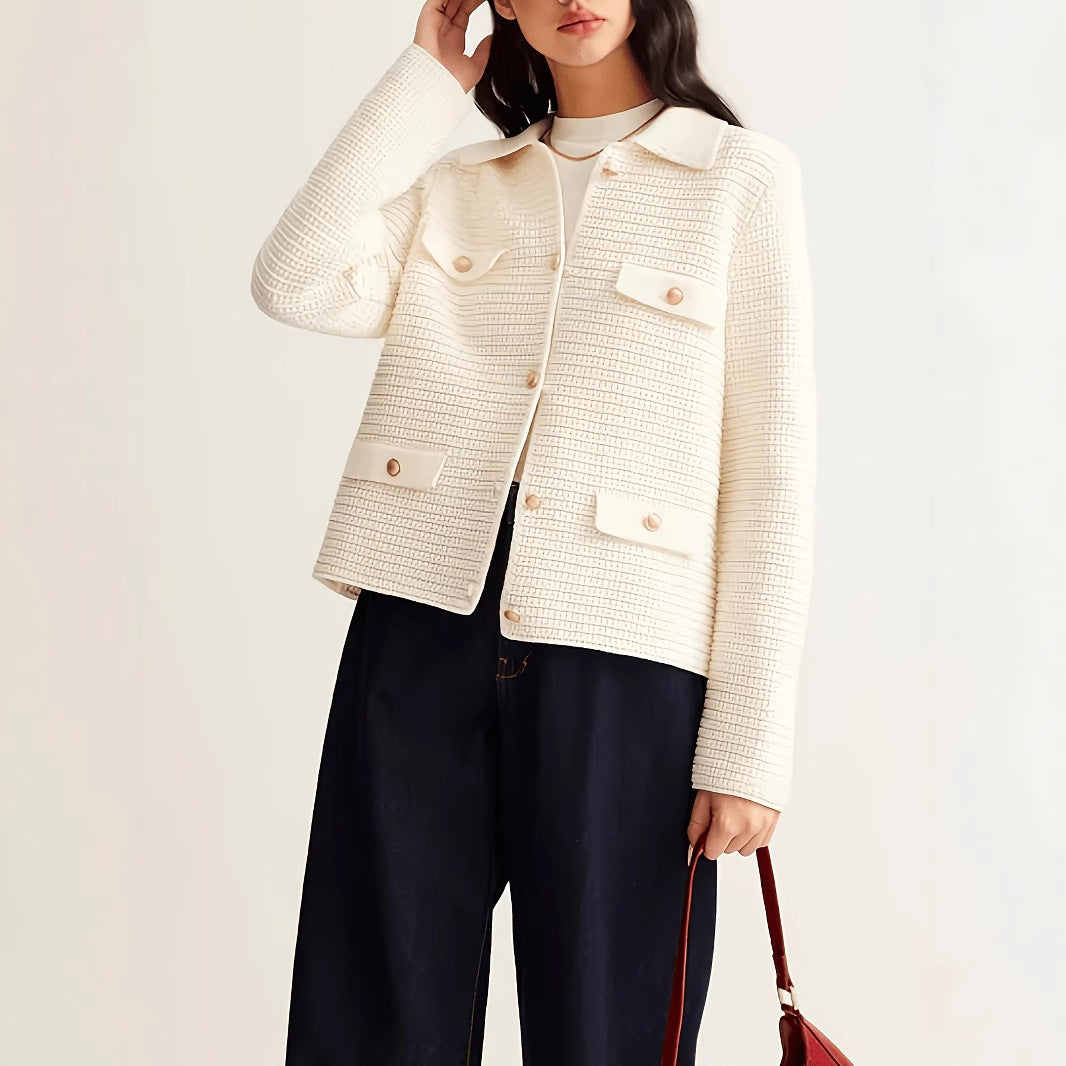 Fall Winter New Metal Button Casual Elegant Knitted Cardigan Sweater for Women