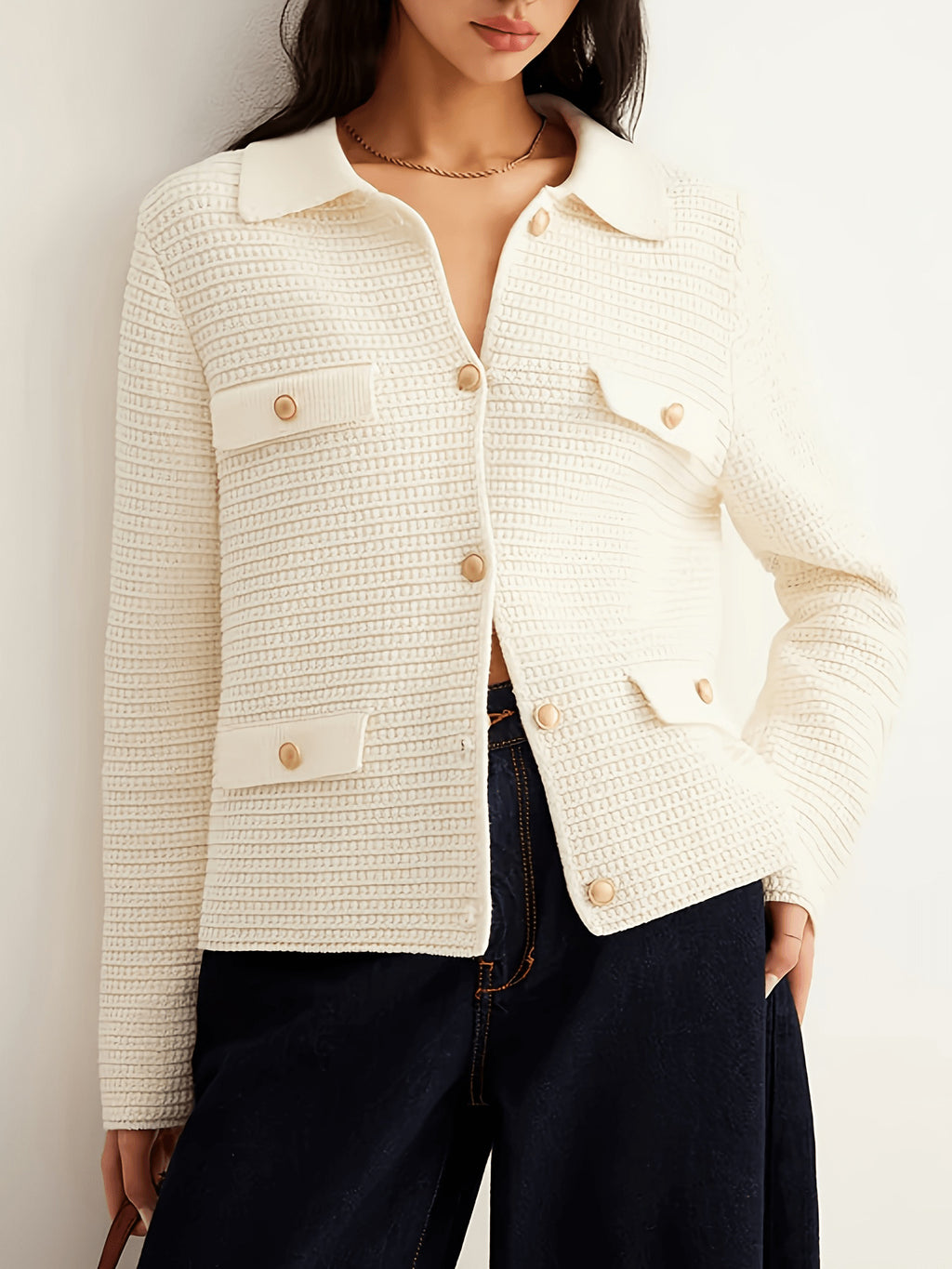 Fall Winter New Metal Button Casual Elegant Knitted Cardigan Sweater for Women