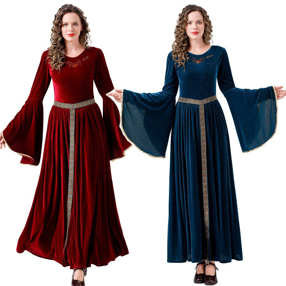 Renaissance costumes, women's Halloween costumes, long retro long dresses, flared sleeves
