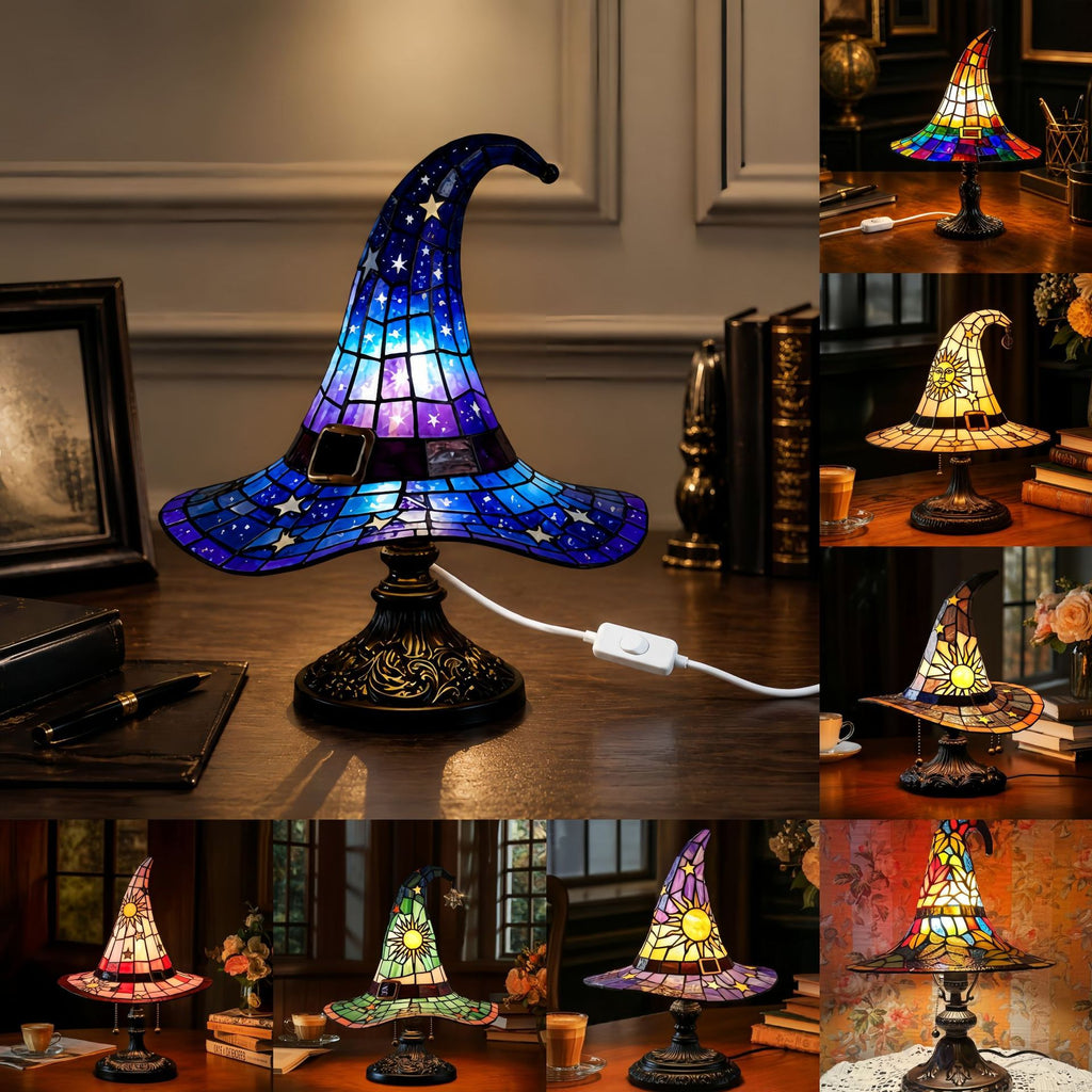 Halloween Witch Hat Lamp Resin Decor USB Plug Light Decoration