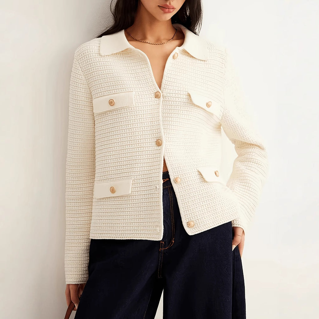 Fall Winter New Metal Button Casual Elegant Knitted Cardigan Sweater for Women