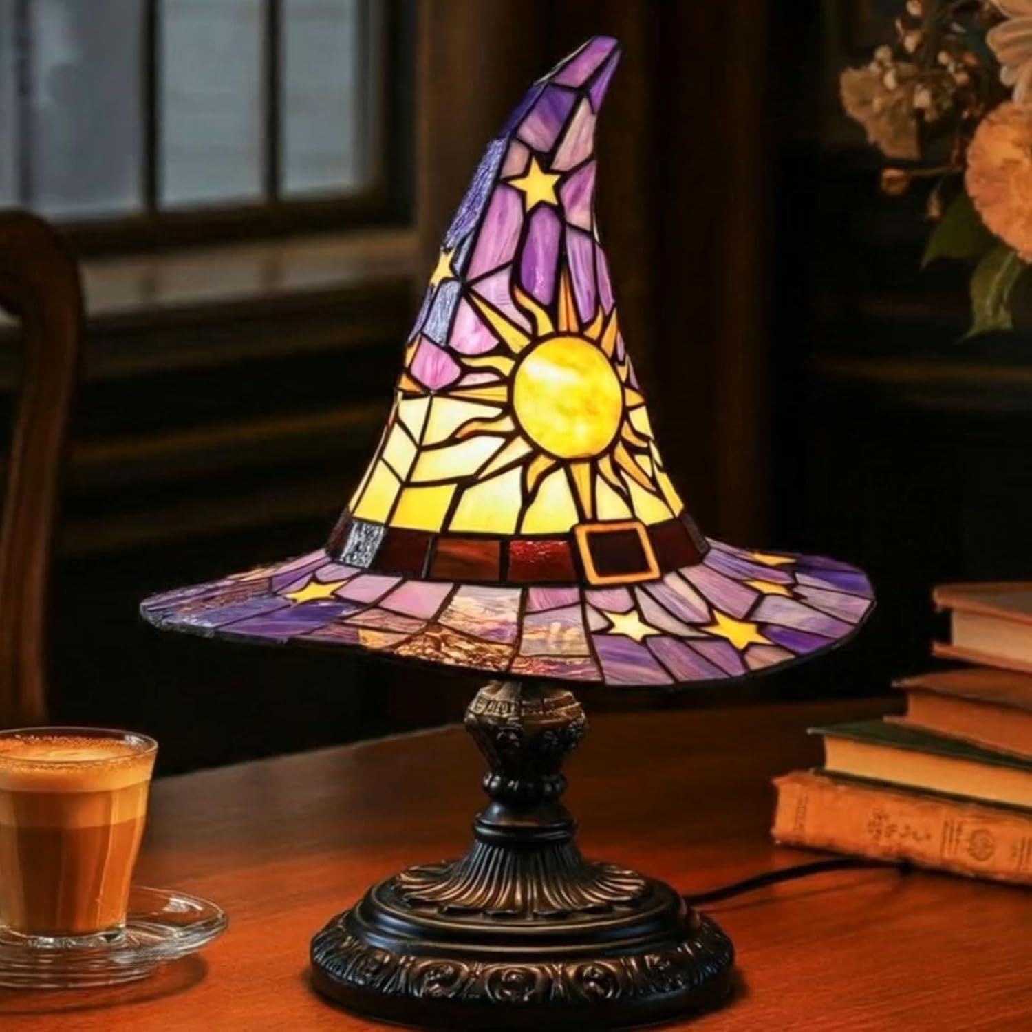 Halloween Witch Hat Lamp Resin Decor USB Plug Light Decoration