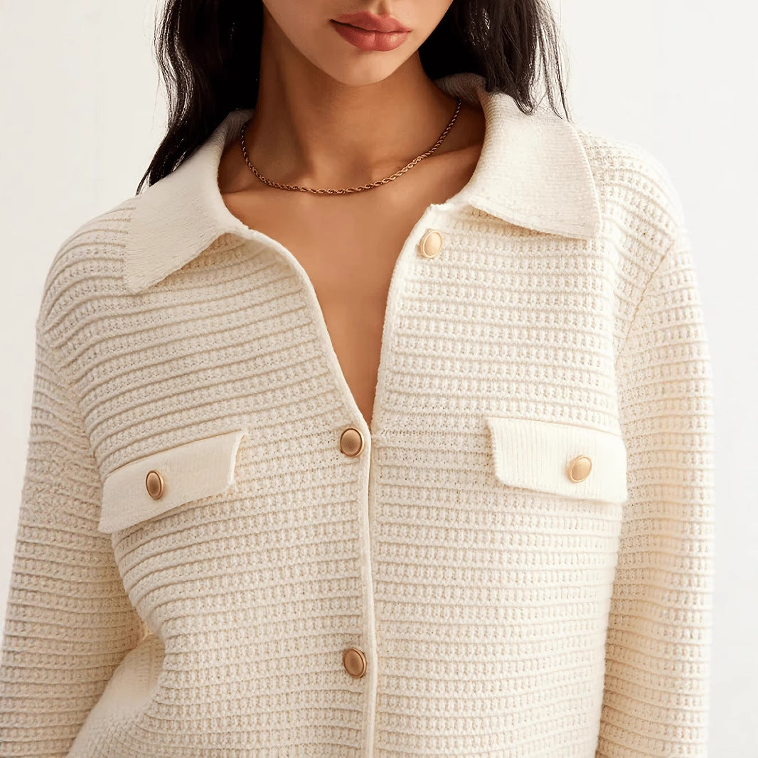 Fall Winter New Metal Button Casual Elegant Knitted Cardigan Sweater for Women