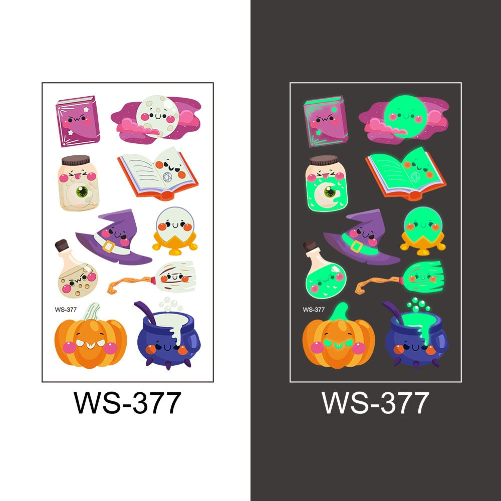 Halloween Decoration Luminous Tattoo Sticker Child Kid for Happy Birthday Party Decor Halloween Party Kids Favor Supplies