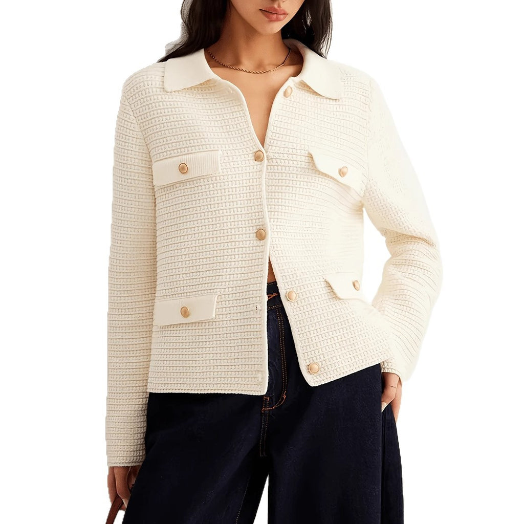 Fall Winter New Metal Button Casual Elegant Knitted Cardigan Sweater for Women