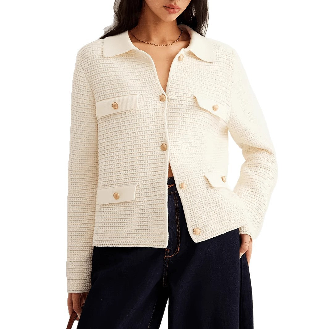 Fall Winter New Metal Button Casual Elegant Knitted Cardigan Sweater for Women
