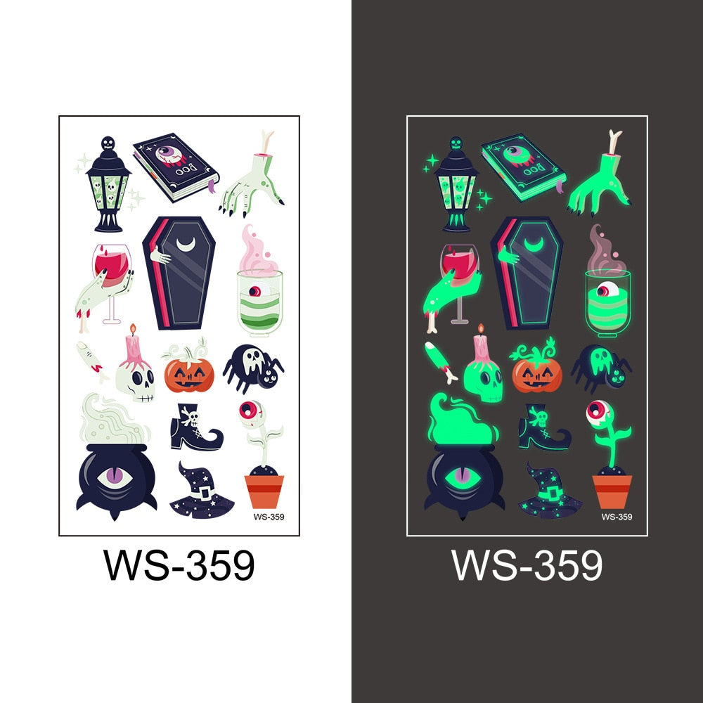 Halloween Decoration Luminous Tattoo Sticker Child Kid for Happy Birthday Party Decor Halloween Party Kids Favor Supplies