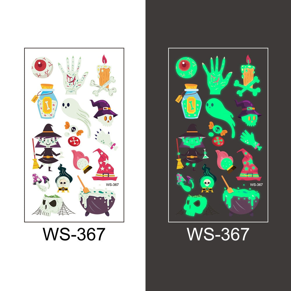 Halloween Decoration Luminous Tattoo Sticker Child Kid for Happy Birthday Party Decor Halloween Party Kids Favor Supplies