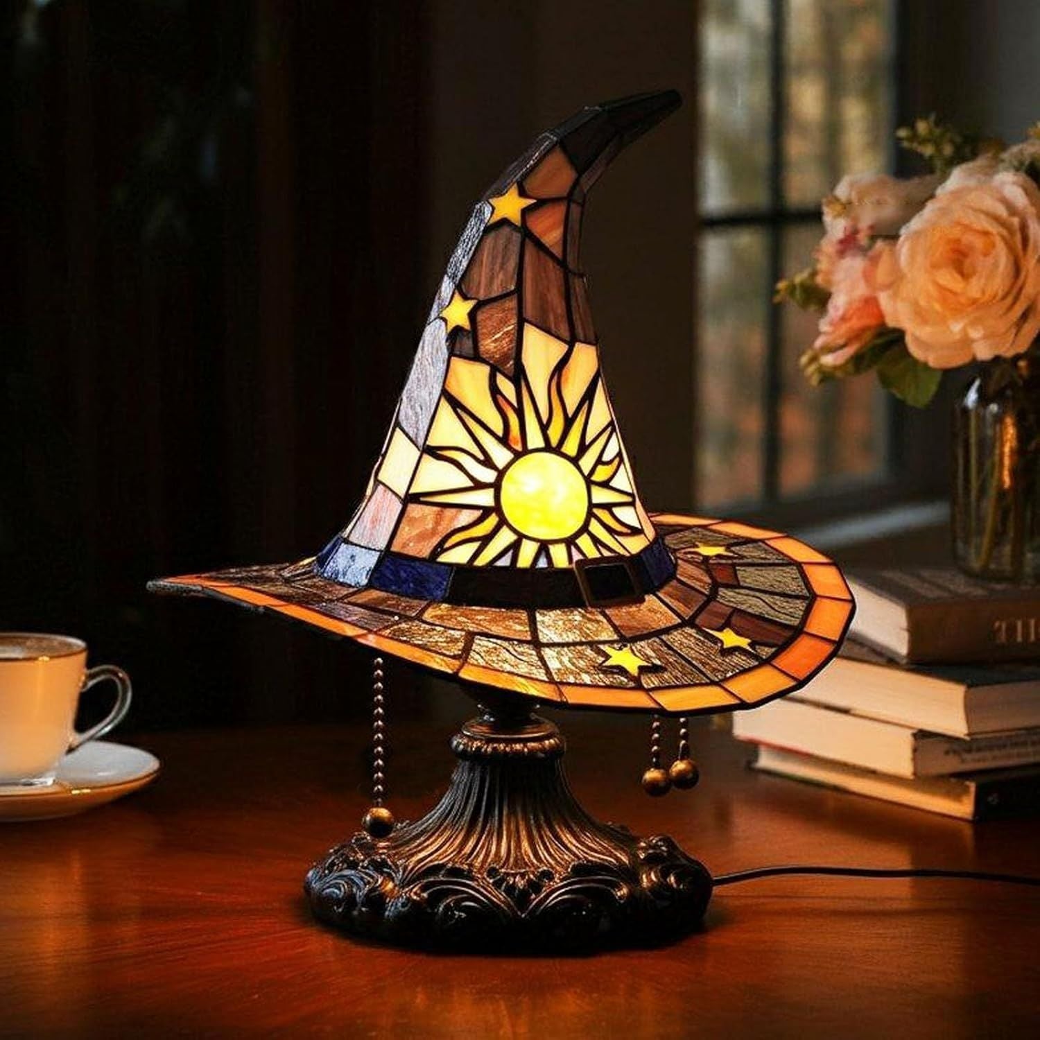 Halloween Witch Hat Lamp Resin Decor USB Plug Light Decoration