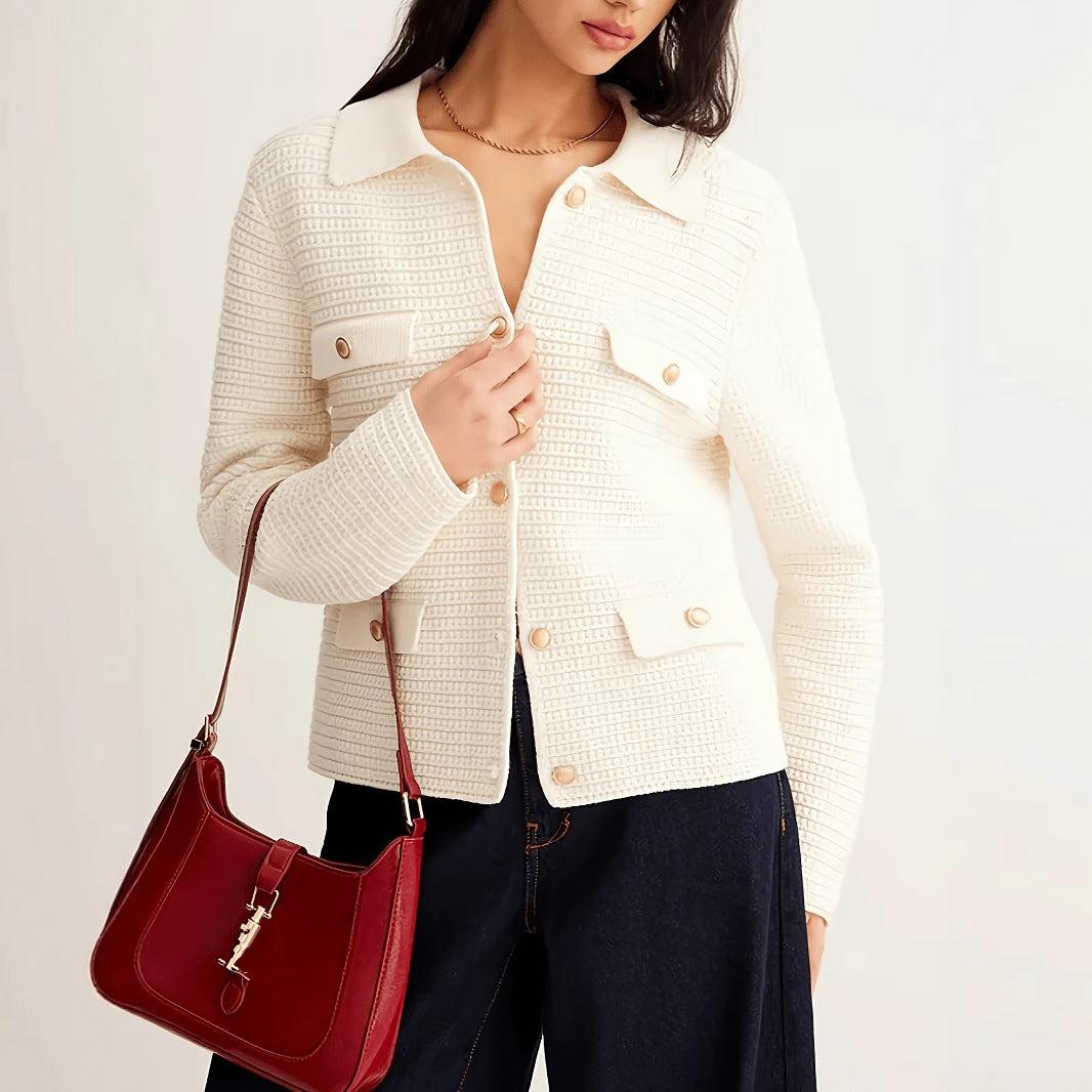 Fall Winter New Metal Button Casual Elegant Knitted Cardigan Sweater for Women