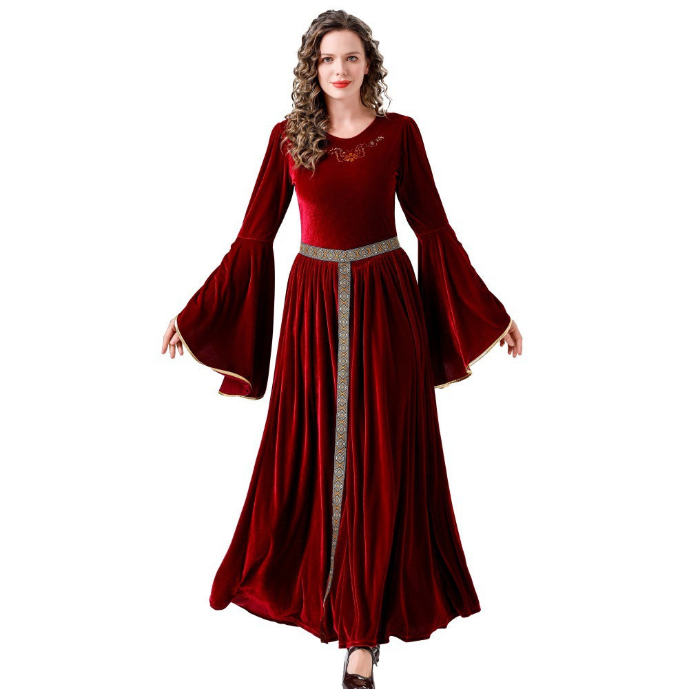 Renaissance costumes, women's Halloween costumes, long retro long dresses, flared sleeves