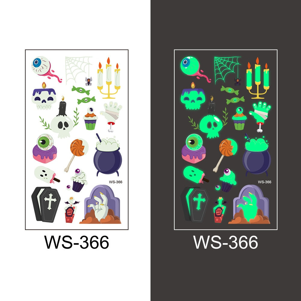 Halloween Decoration Luminous Tattoo Sticker Child Kid for Happy Birthday Party Decor Halloween Party Kids Favor Supplies