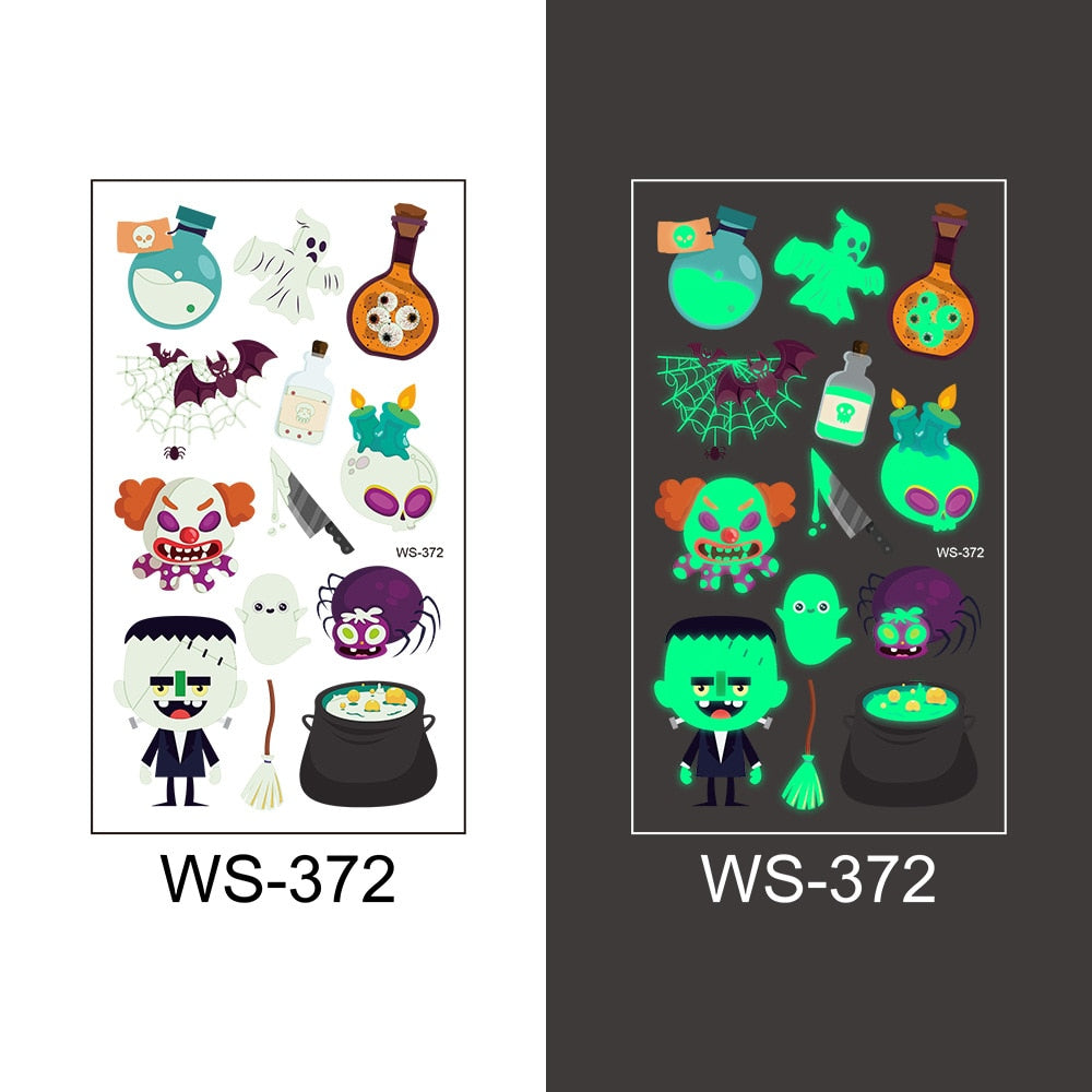 Halloween Decoration Luminous Tattoo Sticker Child Kid for Happy Birthday Party Decor Halloween Party Kids Favor Supplies