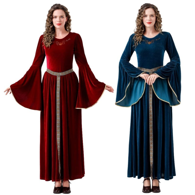 Renaissance costumes, women's Halloween costumes, long retro long dresses, flared sleeves