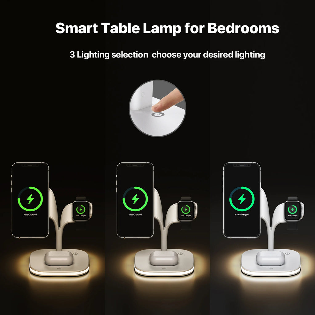 3 in 1 Fast Wireless Charging Station for Iphone 14 13 12 With Led Lamp Magnetic Wireless Charger