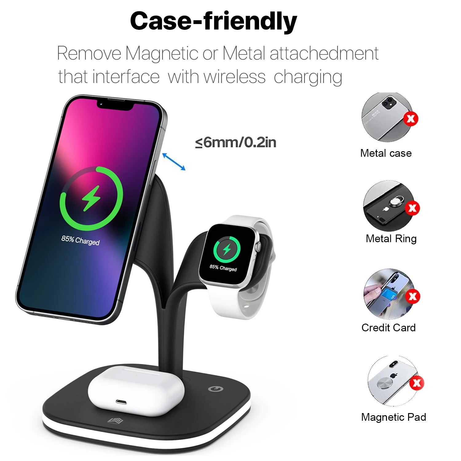 3 in 1 Fast Wireless Charging Station for Iphone 14 13 12 With Led Lamp Magnetic Wireless Charger