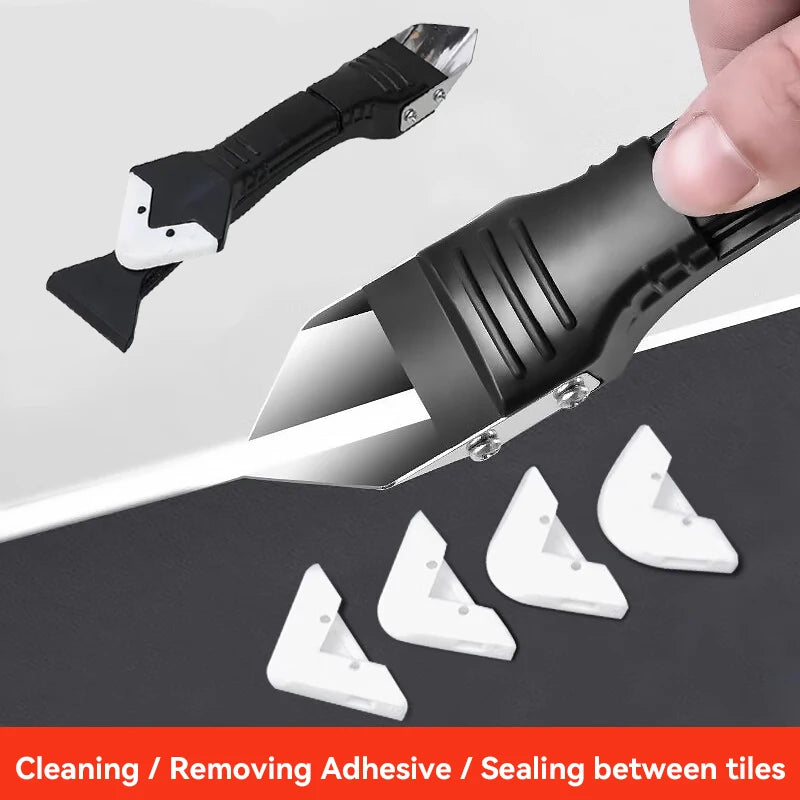 5 in 1 Metal Head Shovel Glue Tool Kit: Silicone Spatula, Caulk Remover, Grout Removal, Sealant Finishing and Corner Scrap