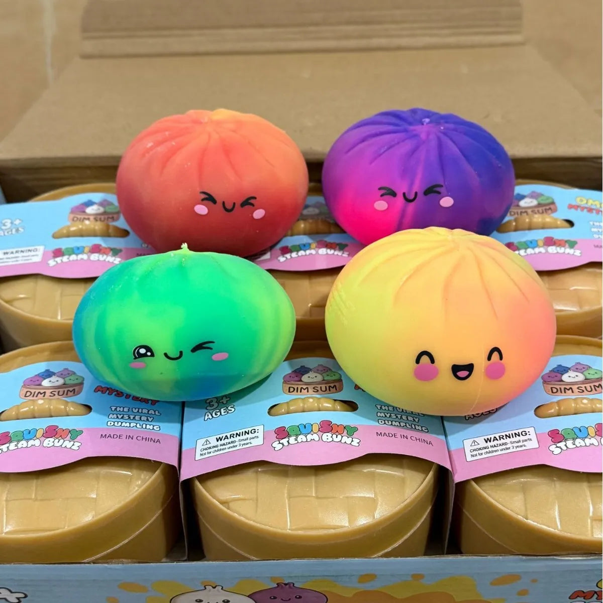 Rainbow Dumpling Squishes Stress Balls Fidget Sensory Toys Simulation Food Squishy Bun with Steamer Squeeze Toy Fans Gift