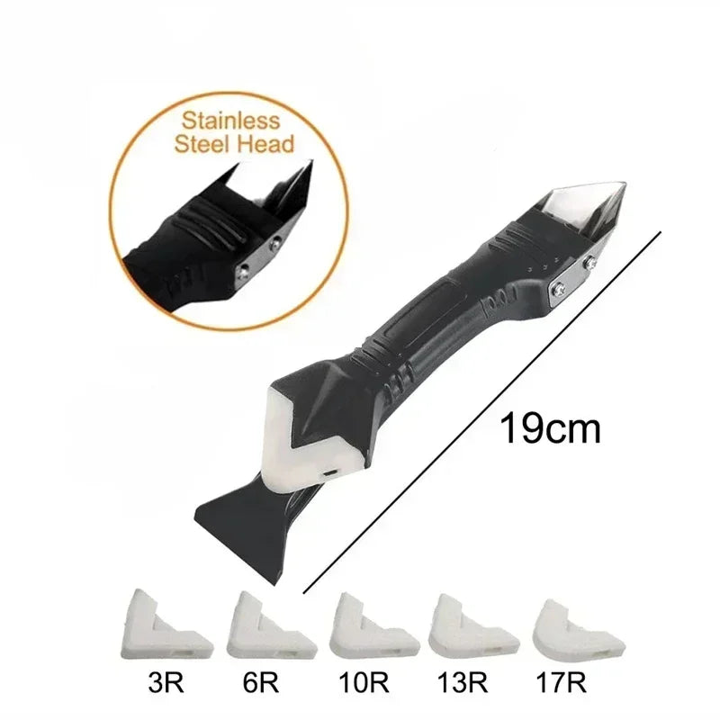 5 in 1 Metal Head Shovel Glue Tool Kit: Silicone Spatula, Caulk Remover, Grout Removal, Sealant Finishing and Corner Scrap