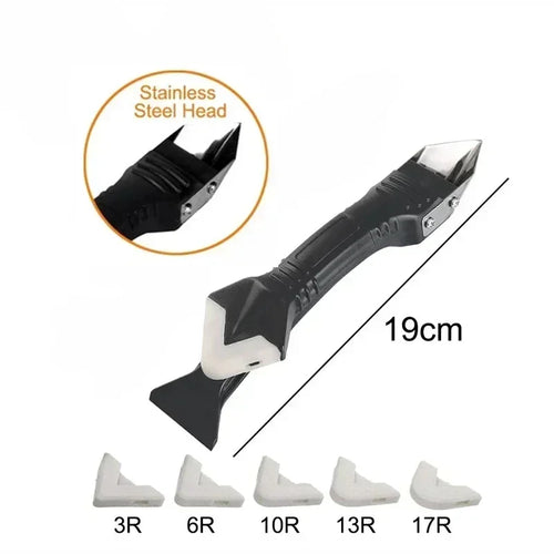 5 in 1 Metal Head Shovel Glue Tool Kit: Silicone Spatula, Caulk Remover, Grout Removal, Sealant Finishing and Corner Scrap