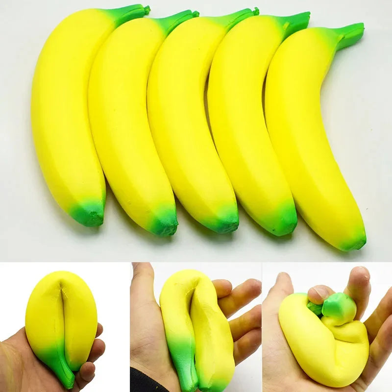 Fake Banana Squishy Toys Soft Lightweight & Durable PU Foam Fruit Squeeze Toy Fun & Relaxing with Realistic Look Funny Prop