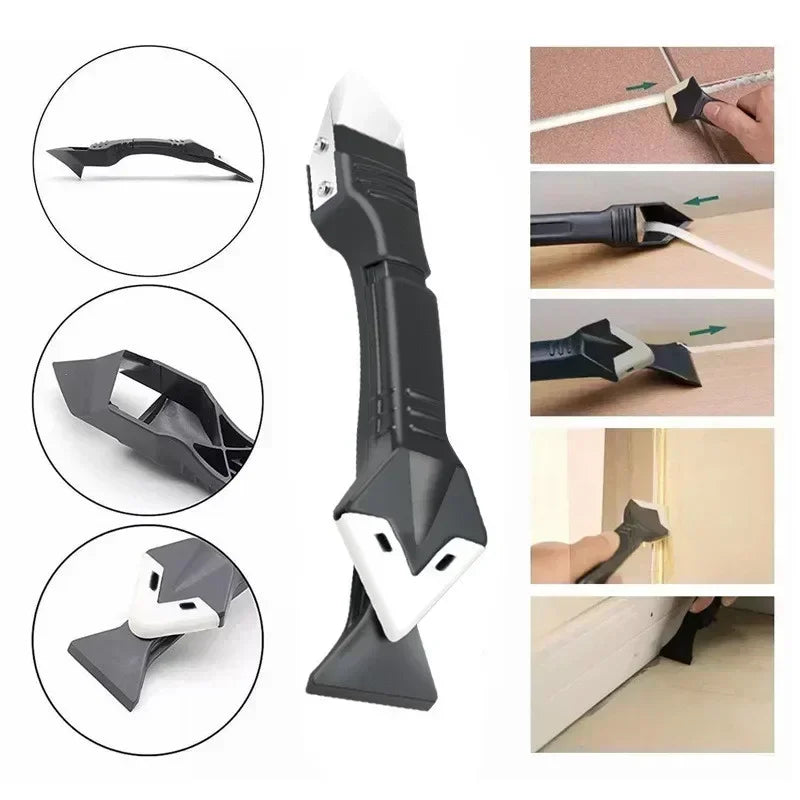5 in 1 Metal Head Shovel Glue Tool Kit: Silicone Spatula, Caulk Remover, Grout Removal, Sealant Finishing and Corner Scrap