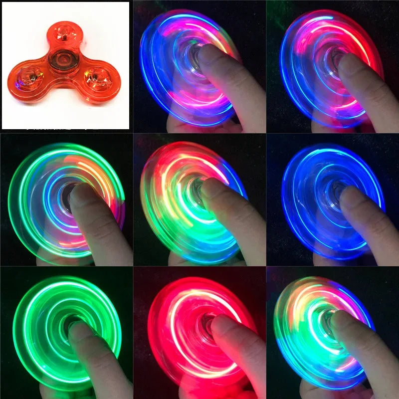 NEW Crystal Luminous LED light Fidget Spinner Hand Top Spinners Glow in Dark  Stress Relief Toys Kinetic Gyroscope for Children