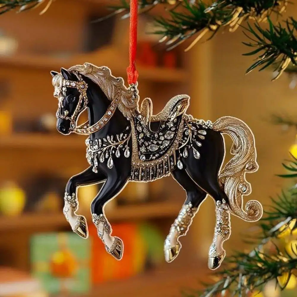 Car Rearview Mirror Pendant Acrylic Horse Car Charm Christmas Tree Ornament Personalized Hanging Ornament Cute Car Accessories