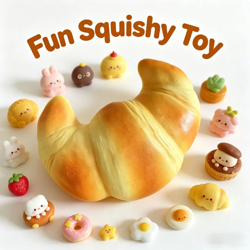 Squishy Croissant Squeeze Slow Rising Sticky Stress Relief Toy Super Soft Fake Food Creative Simulation Bread Anti-anxiety Toys