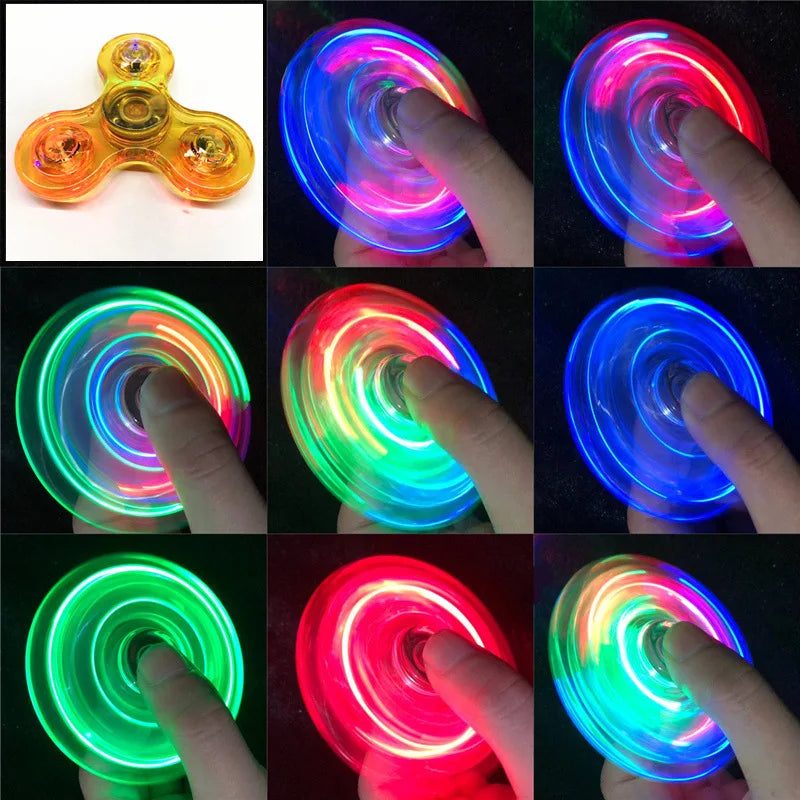 NEW Crystal Luminous LED light Fidget Spinner Hand Top Spinners Glow in Dark  Stress Relief Toys Kinetic Gyroscope for Children