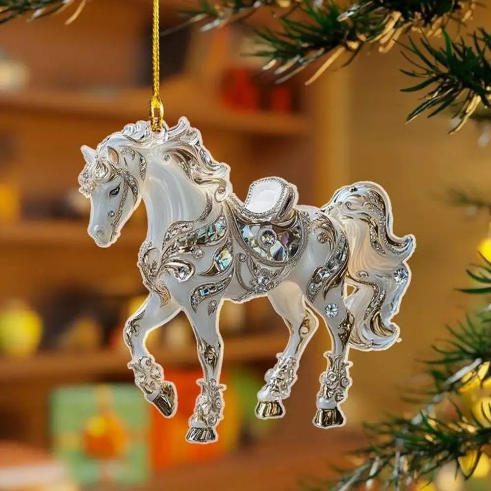 Car Rearview Mirror Pendant Acrylic Horse Car Charm Christmas Tree Ornament Personalized Hanging Ornament Cute Car Accessories