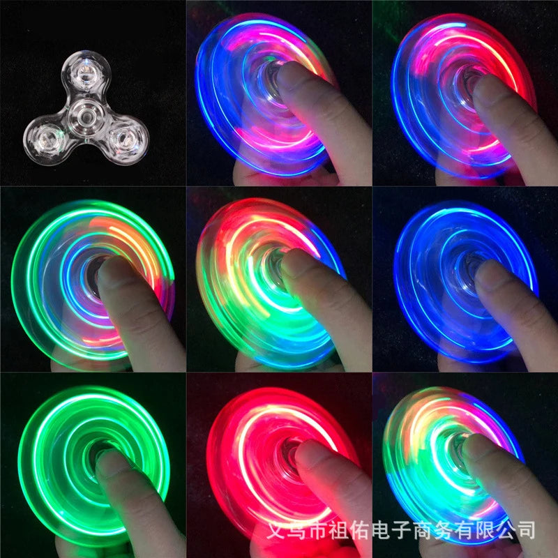 NEW Crystal Luminous LED light Fidget Spinner Hand Top Spinners Glow in Dark  Stress Relief Toys Kinetic Gyroscope for Children
