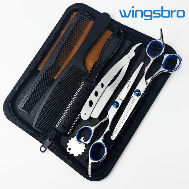 6.0'' Professional Hair Scissors Set Hairdressing Cutting Thinning Combs Haircut Shears Barbers Razor Stainless Steel
