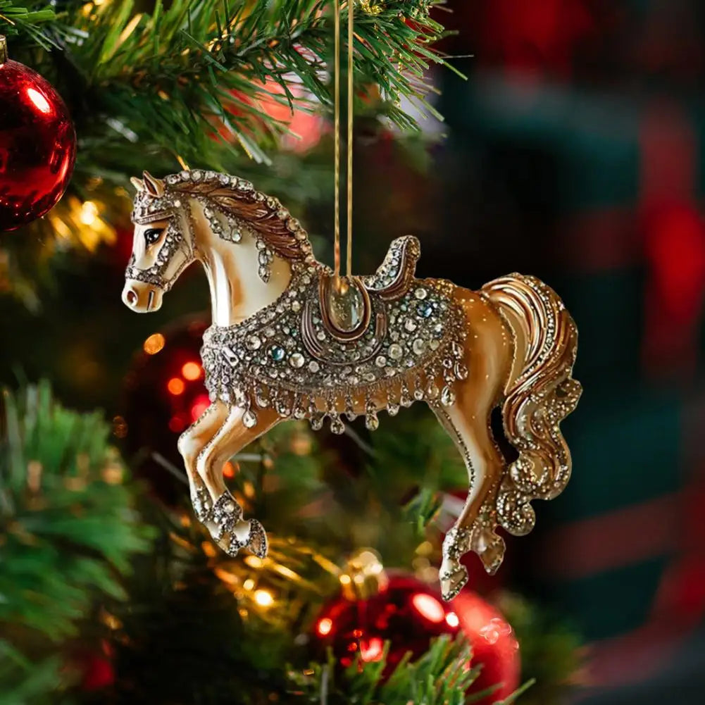 Car Rearview Mirror Pendant Acrylic Horse Car Charm Christmas Tree Ornament Personalized Hanging Ornament Cute Car Accessories
