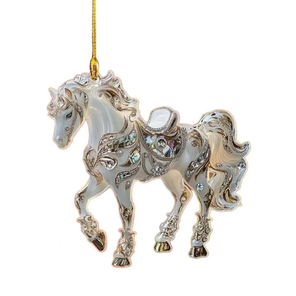 Car Rearview Mirror Pendant Acrylic Horse Car Charm Christmas Tree Ornament Personalized Hanging Ornament Cute Car Accessories