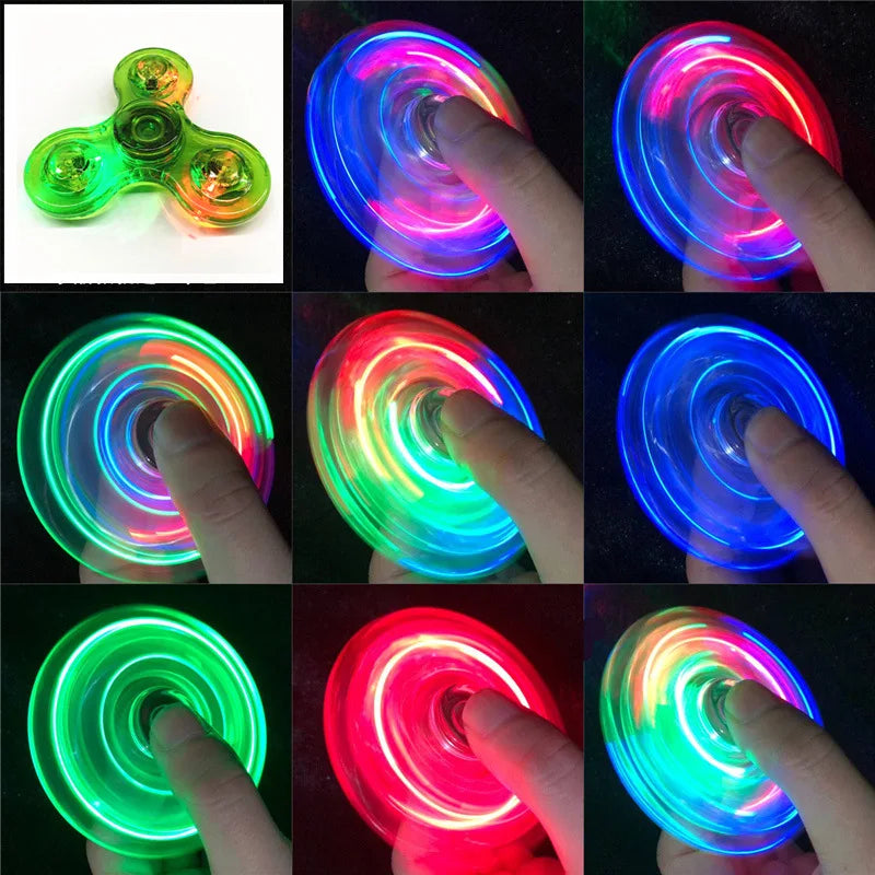 NEW Crystal Luminous LED light Fidget Spinner Hand Top Spinners Glow in Dark  Stress Relief Toys Kinetic Gyroscope for Children
