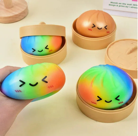 Simulated Colorful Dumpling Squishy Toys Slow Rising Stress Relief Fidget Ball, Soft Squeeze Decompression Toy for Adults & Kids